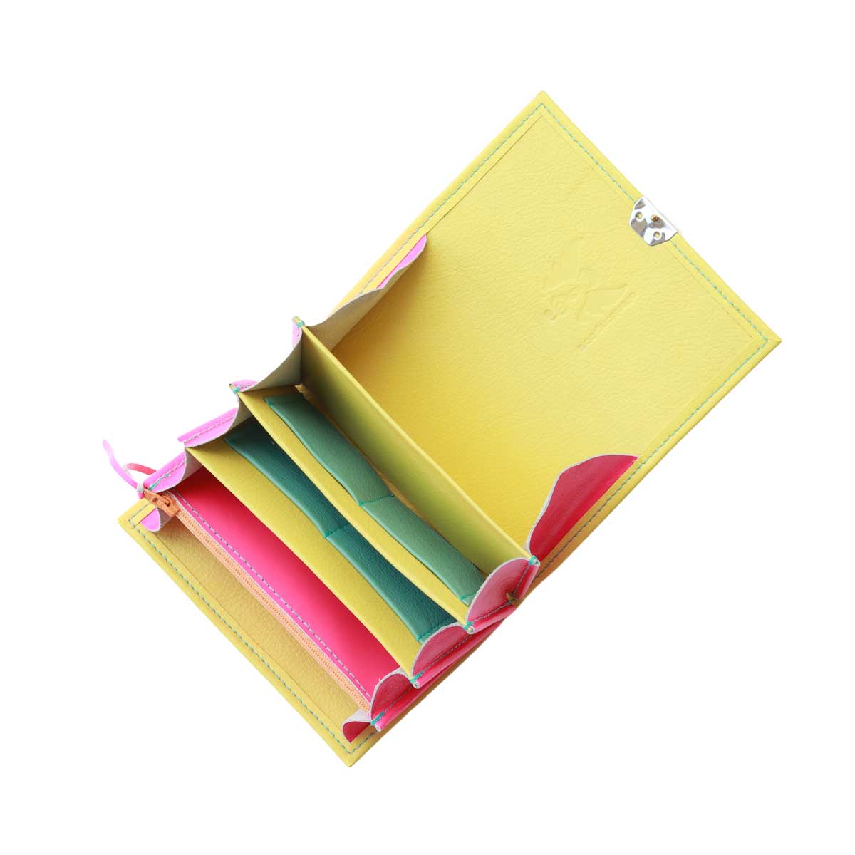 Leder-Geldbörse Elli Gelb Pink mit übersichtlichen Fächern und großem Kleingeldfach