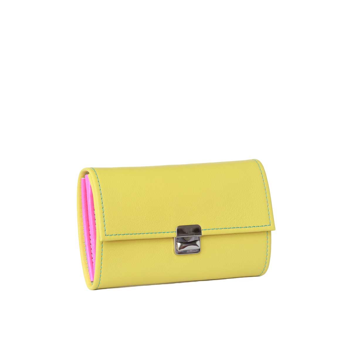 Farbenfrohes Leder-Portemonnaie Elli Gelb Pink mit leuchtend gelbem Leder und farbenfrohen Akzenten