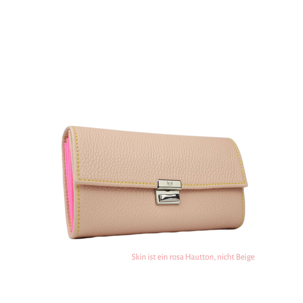 Hochwertiges Leder-Portemonnaie Elli Skin in zartem Rosé-Beige aus grobporigem Leder