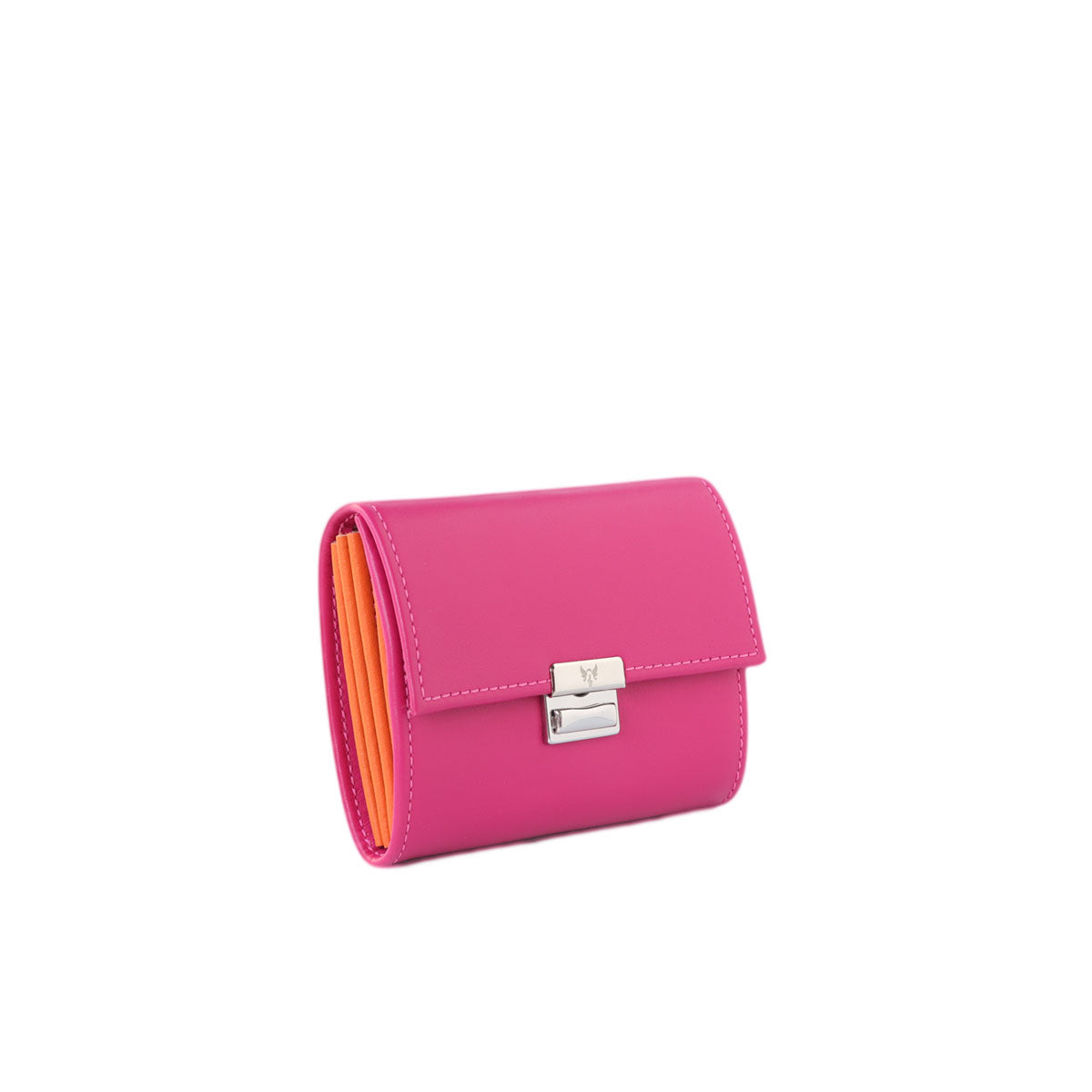 Ausgefallenes, hochwertiges Leder-Portemonnaie Elli Pink Orange in kräftigem Pink aus glattem, mattem Leder