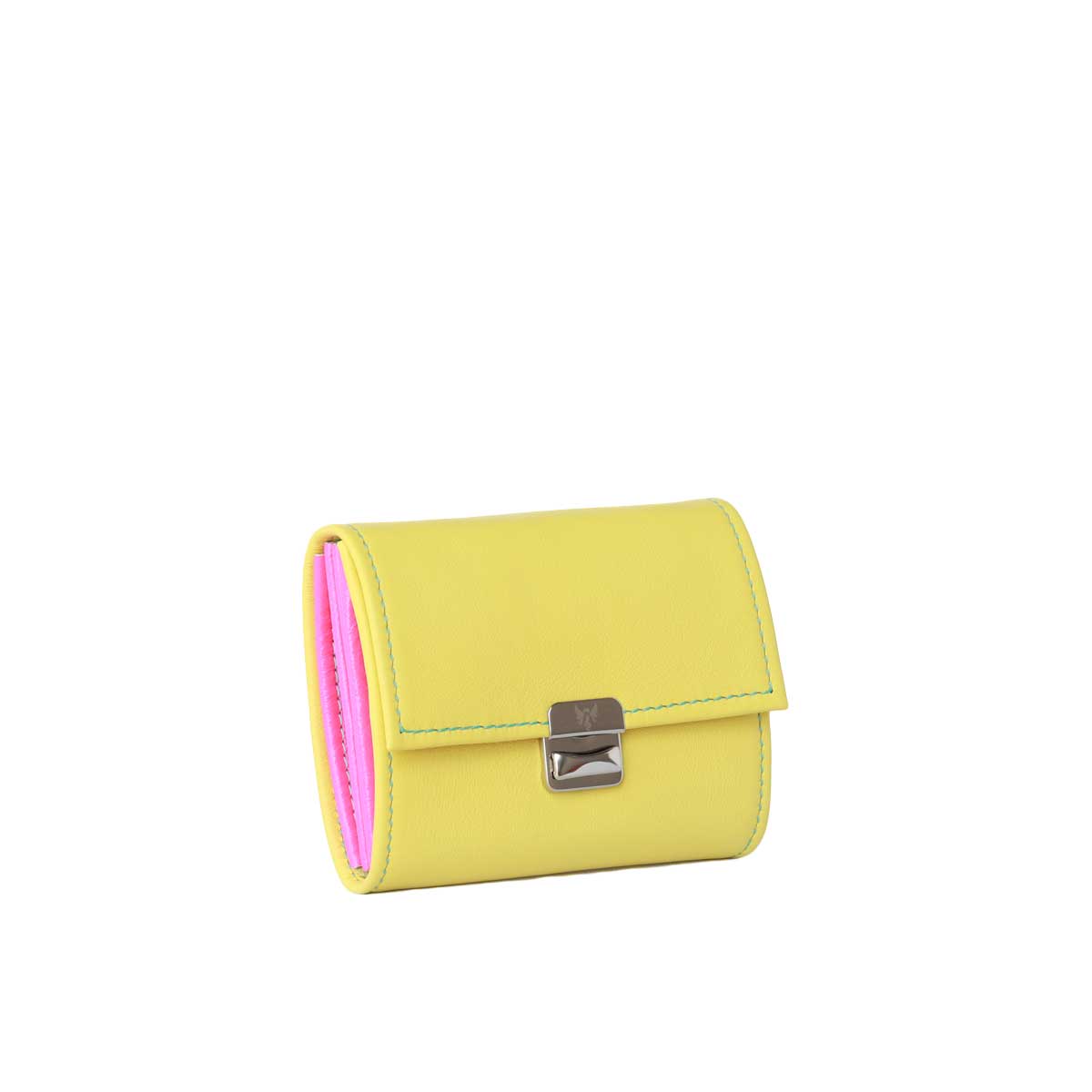 Farbenfrohes Leder-Portemonnaie Elli Gelb Pink mit leuchtend gelbem Leder und farbenfrohen Akzenten