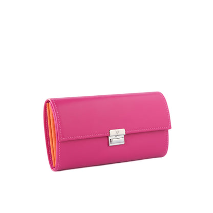 Ausgefallenes, hochwertiges Leder-Portemonnaie Elli Pink Orange in kräftigem Pink aus glattem, mattem Leder
