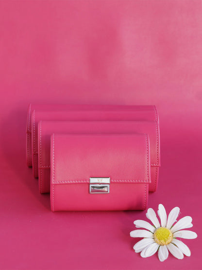 Ausgefallenes, hochwertiges Leder-Portemonnaie Elli Pink Orange in kräftigem Pink aus glattem, mattem Leder