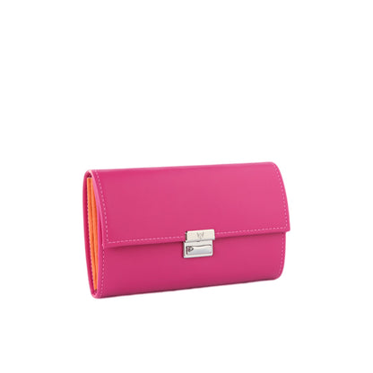 Ausgefallenes, hochwertiges Leder-Portemonnaie Elli Pink Orange in kräftigem Pink aus glattem, mattem Leder