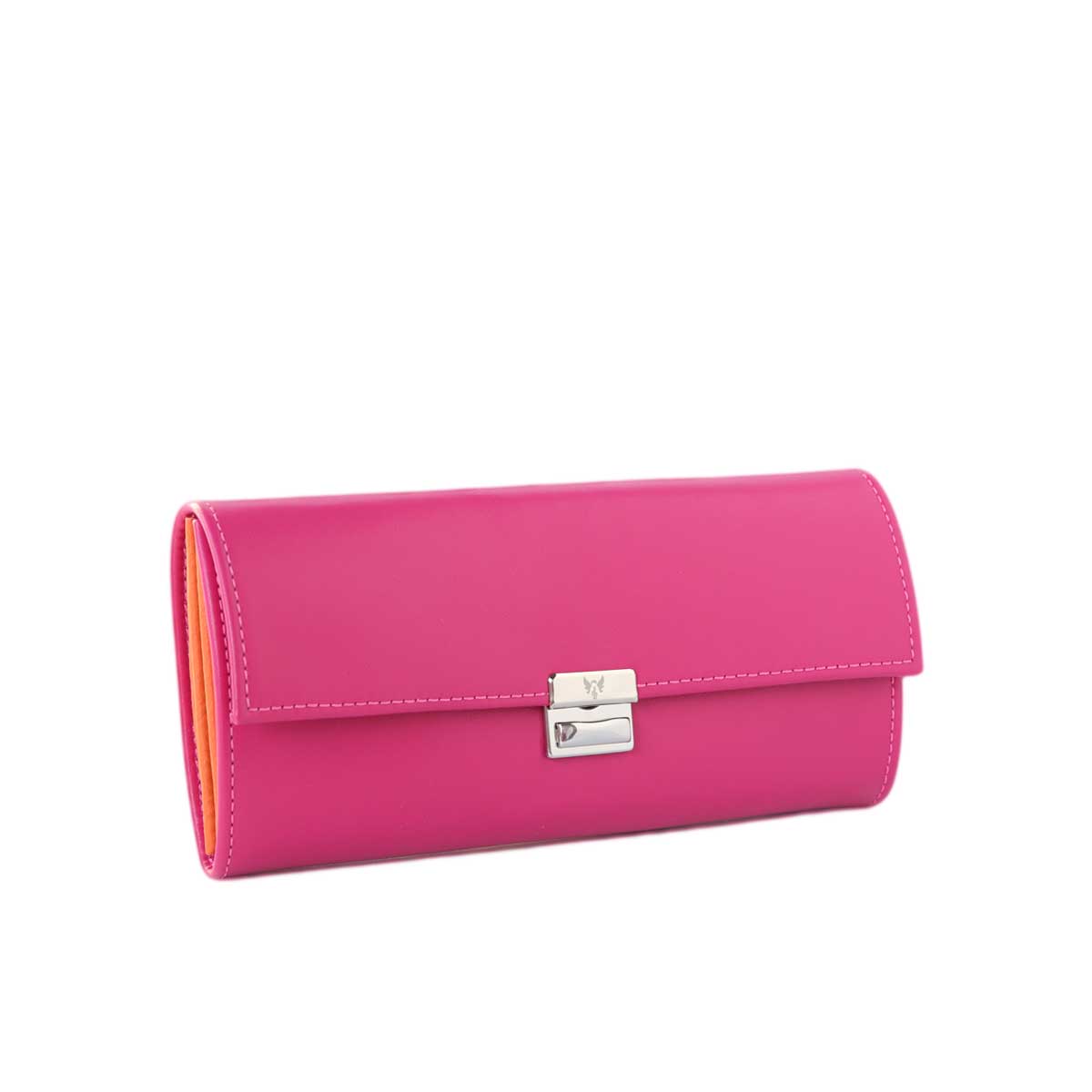 Ausgefallenes, hochwertiges Leder-Portemonnaie Elli Pink Orange in kräftigem Pink aus glattem, mattem Leder