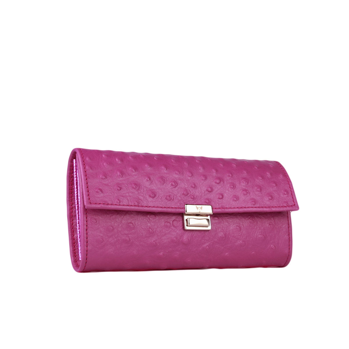 Elli Wilde Aster Strauss Leder-Portemonnaie in Pinklila mit markanter Straußenprägung
