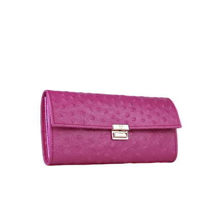 Elli Wilde Aster Strauss Leder-Portemonnaie in Pinklila mit markanter Straußenprägung
